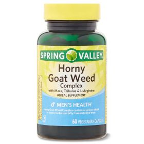 Spring Valley Horny Goat Weed Complex with Maca, Tribulus & L-Arginine Men's Health Herbal Supplement Vegetarian Capsules, 60 Count