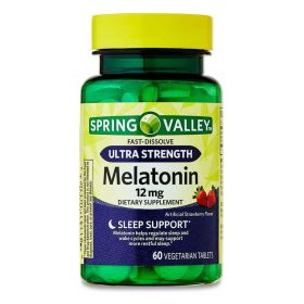Spring Valley Ultra Strength Melatonin Sleep Support Dietary Supplement Fast-Dissolve Tablets, 12 mg, 60 Count