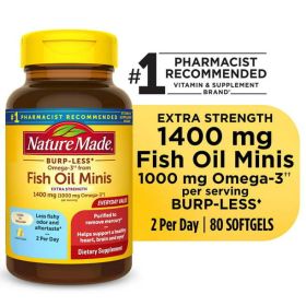 Nature Made Burp Less Omega 3 Fish Oil Supplements;  1400 mg Softgels;  80 Count
