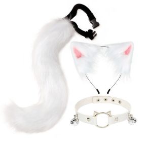 Ear Cat Tail Set Hair Hoop (Color: White)