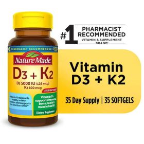 Nature Made Vitamin D3 K2 Softgels;  Dietary Supplement;  35 Count (Brand: Nature Made)